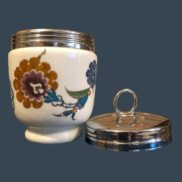 Vtg Royal Worcester Single Egg Coddler/Cup Palmyra Jacobean Pattern w/Metal Lid - Picture 4 of 7